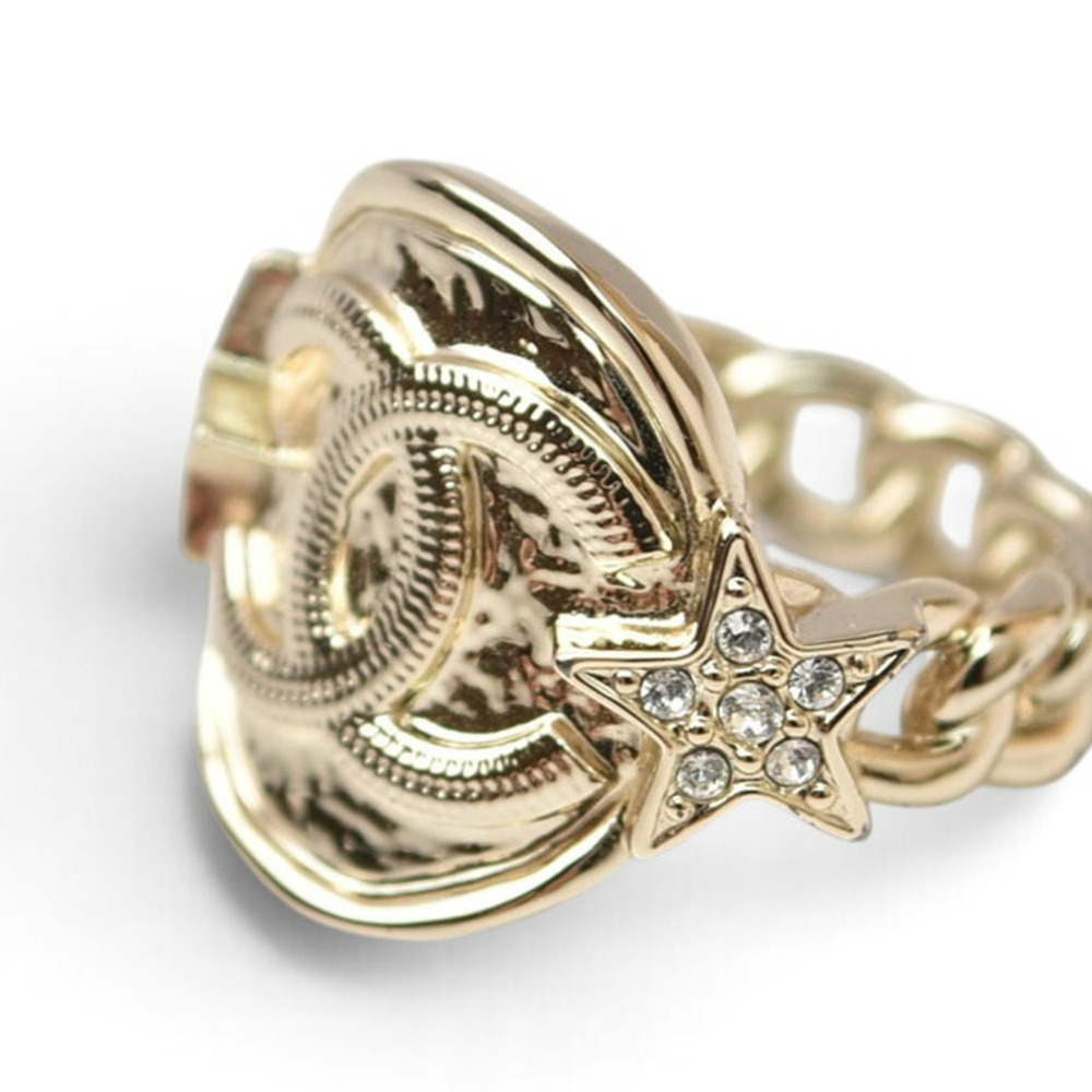 Chanel Ring, CHANEL Coco Mark Star Rhinestone GP Gold, Women's Ring
